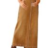 Straigh High Rise Vintage Split Back Contrast Stitch Detail Denim Skirt