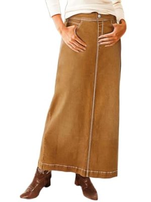 Straigh High Rise Vintage Split Back Contrast Stitch Detail Denim Skirt