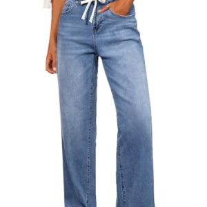 Women's Wide Leg Jeans High Waisted Stretchy Straight Leg Baggy Drawstring Zimbaplatinum Denim Pants