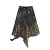 Women's Plaid Denim Skirt, Asymmetric Patchwork High Waist Skirt