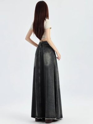 Waist Slim Denim Skirt for Women in Summer American Retro Long Fishtail