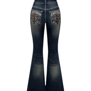 Women's Bell Bottom Jeans Flare Jeans Embroidered Y2K High Waist Pants