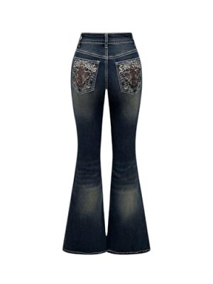 Women's Bell Bottom Jeans Flare Jeans Embroidered Y2K High Waist Pants