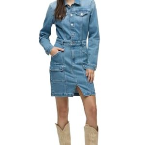 Women's Cargo Long Sleeve Denim Reconstructed Dress