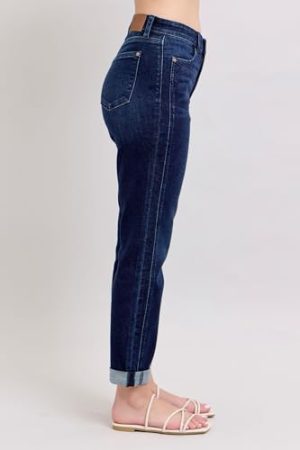 High Waist Boyfriend Jeans for Women | Stretchy Relaxed Fit Denim | Cuffed & Uncuffed Options – 82646