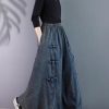 Retro Chinese Style Buckle Denim Skirt for in Spring and Autumn Waist Large Size Slim Long Swaying