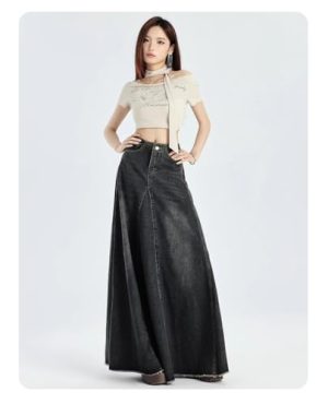 Waist Slim Denim Skirt for Women in Summer American Retro Long Fishtail