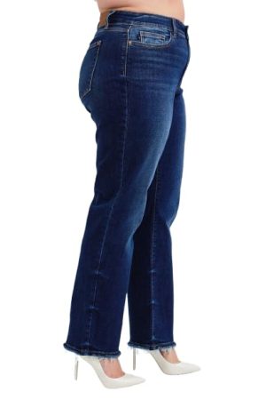 Mid Rise Straight Leg with Fray Hem 82622 (US, Numeric, 7, Regular, Regular, Dark Blue)