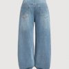 High Waist Wide Leg Jeans, Light Blue Denim, Elastic Waistband, Baggy Fit