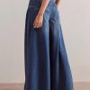 Women's Baggy Wide Leg Denim Pants Drawstring Midi Waisted Flare Jeans Ruffle Pleated Button Jeans