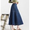 Denim Skirt Womens Blue Long Waisted Slim Large Pleated