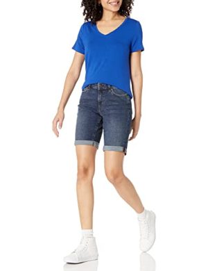 Women's Mid-Rise Slim fit Denim Bermuda Shorts with Pockets