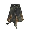 Women's Plaid Denim Skirt, Asymmetric Patchwork High Waist Skirt
