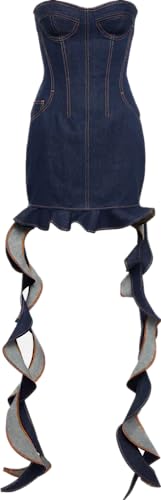 Women's Ruffle Denim Corset Strapless Minidress