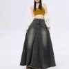 Retro Black Denim Skirt for Women in Spring and Autumn Fat pearshaped Midlength Fishtail