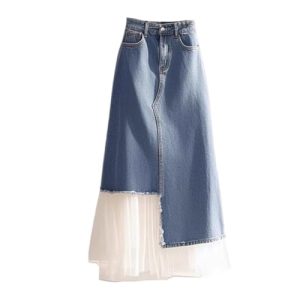 Blue Denim Skirt Spring Waist Hip- Women