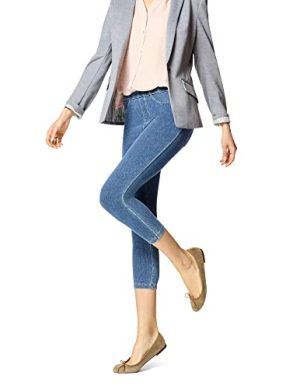 Women's Classic Denim Capri Leggings with Pockets, Comfortable Stretch Pull on Pants