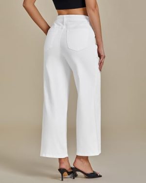 Wide Leg Jeans for Women Trendy Cropped High Waisted Front Yoke Casual Stretchy Denim Trousers Ankle Pants Jeans
