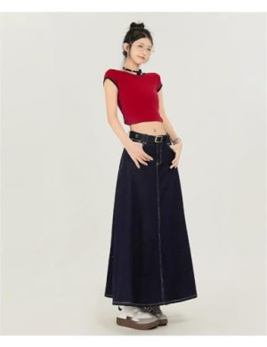 French Denim Skirt Womens Spring and Autumn Waist Slim Fish Long