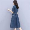 Modern Casual Denim Dress for Women Short Sleeve Mid Length Waist Cowboy Style Dress
