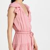 Women's Rosalee Mini Dress Tiered Skirt Covered Button in Lipstick Pink
