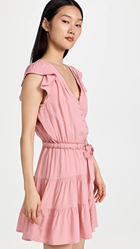 Women's Rosalee Mini Dress Tiered Skirt Covered Button in Lipstick Pink