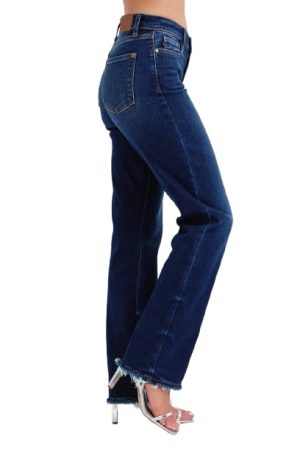 Mid Rise Straight Leg with Fray Hem 82622 (US, Numeric, 7, Regular, Regular, Dark Blue)