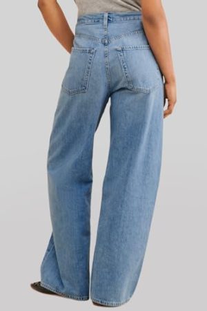 Womens Baggy Wide Leg Jeans Boyfriend Drawstring High Waisted Mom Denim Pants with Pockets