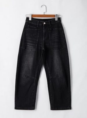 Womens Baggy Barrel Jeans High Waisted Wide Leg Boyfriend Denim Ankle Pants