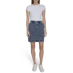Women's Woven Faux Denim Pull on Skirt