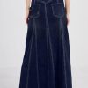 Women's Retro Exposure Button-Fly Packaged Hip A-Line Maxi Long Denim Skirt
