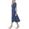 Women's Short Sleeve Button Front Fit & Flare Midi Dress