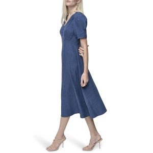 Women's Short Sleeve Button Front Fit & Flare Midi Dress
