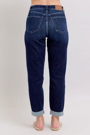 High Waist Boyfriend Jeans for Women | Stretchy Relaxed Fit Denim | Cuffed & Uncuffed Options – 82646