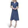 Women's Short Sleeve Button Front Fit & Flare Midi Dress