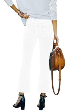 Flare Jeans for Women Cropped Stretchy Mid Rise Bell Bottom Jeans Womens Crop Flare Jeans with Raw Hem