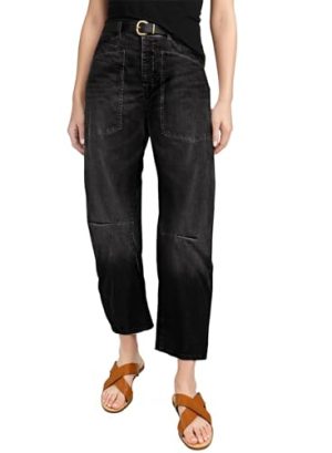 Womens Baggy Barrel Jeans High Waisted Wide Leg Boyfriend Denim Ankle Pants