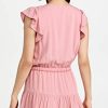 Women's Rosalee Mini Dress Tiered Skirt Covered Button in Lipstick Pink