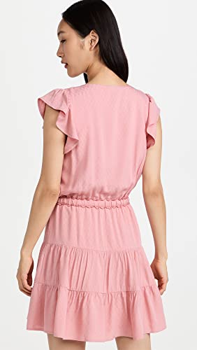 Women's Rosalee Mini Dress Tiered Skirt Covered Button in Lipstick Pink