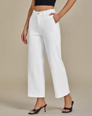 Wide Leg Jeans for Women Trendy Cropped High Waisted Front Yoke Casual Stretchy Denim Trousers Ankle Pants Jeans