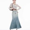 French Denim Skirt Womens Spring and Autumn Waist Slim Fish Long