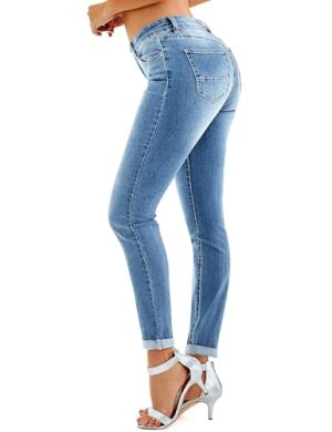 Women's Ripped Boyfriend Jeans Stretch Skinny Jean Trendy Distressed Straight Leg Jeans with Holes