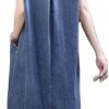 Summer Short Sleeve Denim Dress A Line Casual Pullover Long Dress for Women Lightweight Jean Dresses