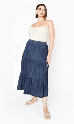 Plus Size Skirt, Denim Tier Skirt