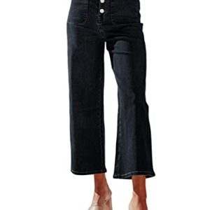 Women's Wide Leg Jeans High Waisted Zimbaplatinum Stretchy Straight Leg Jeans Buttoned Loose Denim Pants with Pocket