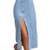 Trendy High Waisted Denim Skirt for Women Button Front Slit Midi Skirt for Ladies Fashion 2025 Summer
