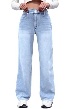 High Stretchy Sweatpant Jeans Women, Elastic Waist Wide Leg Baggy Knit Jeans Straight Leg High Waisted Pull on Jeans