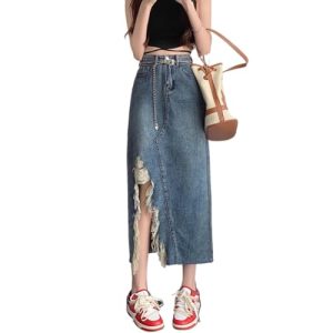 Irregular Tassel Denim Skirt for Women in Summer Fat Waist her HIPS Look Slim Midlength