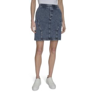 Women's Woven Faux Denim Pull on Skirt