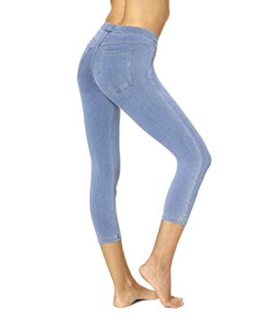 Women's Classic Denim Capri Leggings with Pockets, Comfortable Stretch Pull on Pants